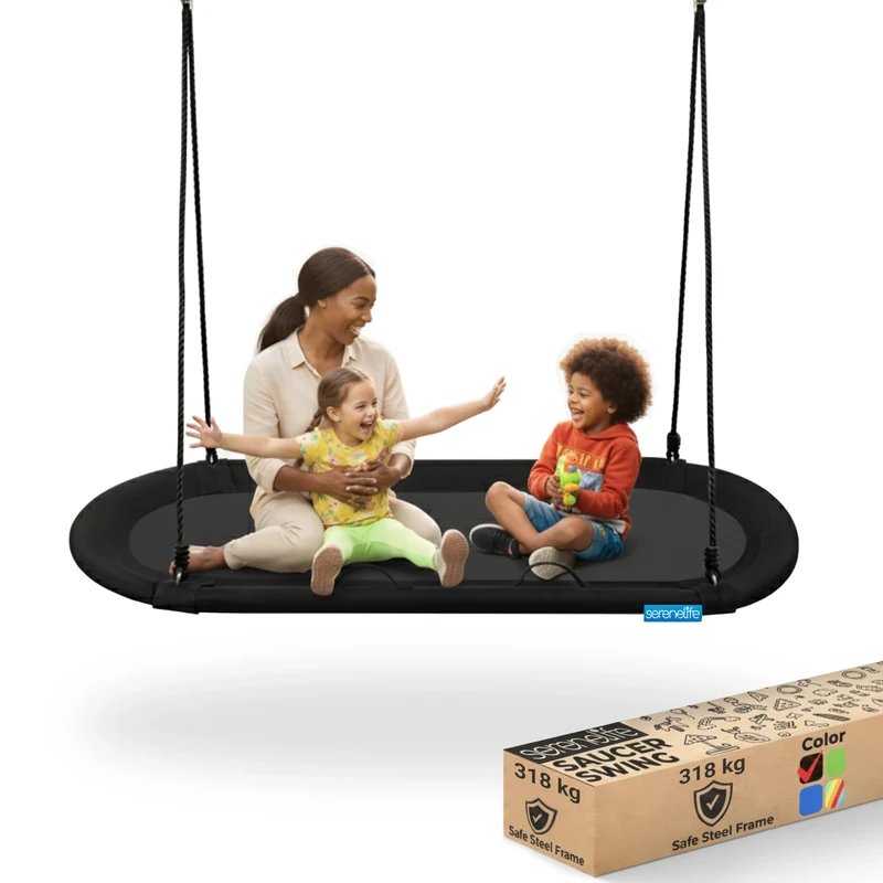 SereneLife Oval Saucer Swing 170cm, Giant Outdoor Seat with Universal Hanging Kit, Weatherproof and Water-Resistant, Includes Carry Bag, Supports up to 317kg, Outdoor Playground Accessories for Kids