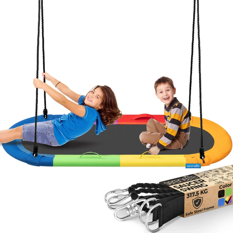 SereneLife Oval Saucer Swing 170cm – Giant Outdoor Seat with Universal Hanging Kit, Weatherproof & Water-Resistant, Includes Carry Bag, Supports up to 317kg, For Kids’ Outdoor Play