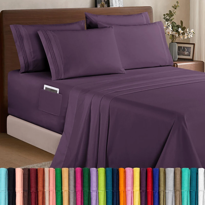 Elegant Comfort 1500 Premium Quality 4-Piece Bed Sheet Set - 18-24 Inch Extra Deep Pocket, Smart Storage Pockets, Wrinkle Free Ultra Soft 4PC Extra Deep Pocket Sheets, Twin/Twin XL, Purple