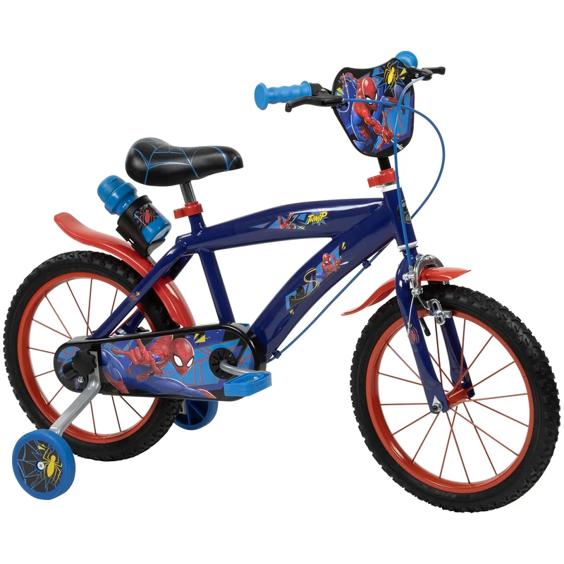 Toimsa Spiderman 16 inch Bicycle, Kids Bike learn to ride, with training wheel stabilisers and mudguard, for children/youth age 5-7 Years, Blue and Red