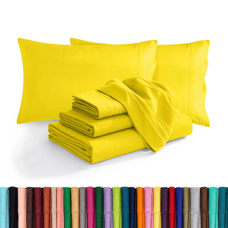 Elegant Comfort Luxury Soft 1500 Premium Hotel Quality Microfiber Wrinkle and Fade Resistant Cozy 6-Piece Bedding Set, Easy All Around Elastic Fitted Sheet, Deep Pocket, Full, Yellow
