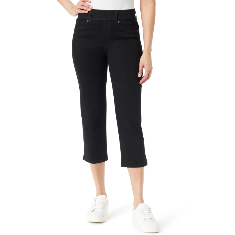 Gloria Vanderbilt Women's Shape Effect Pull on High Rise Straight Leg Capri Standard, Black Rinse, 14 - Image 1