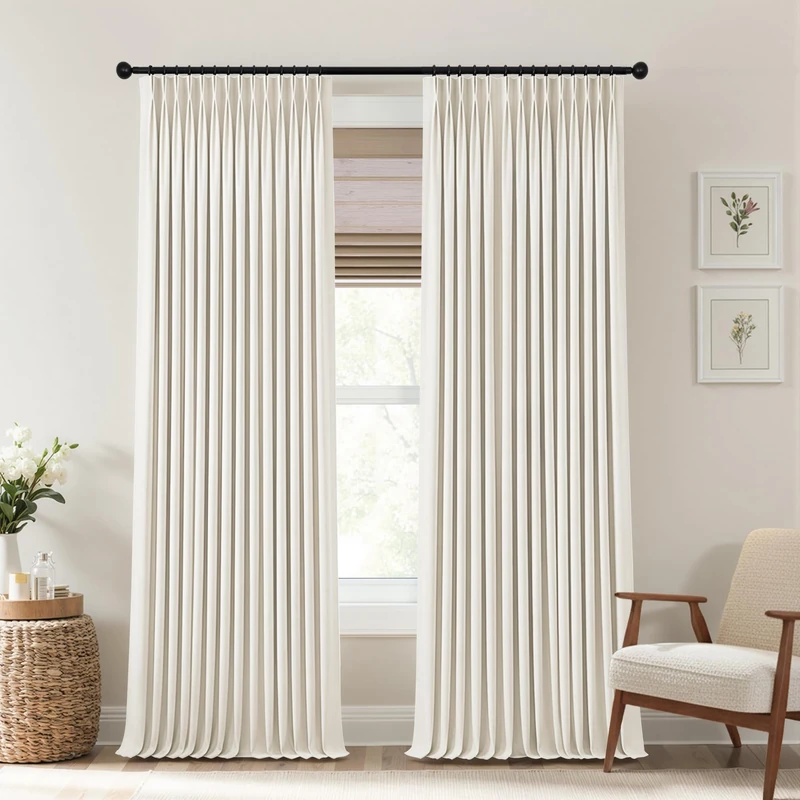 Mrs.Naturall 84 Inch Curtains 2 Panel Set Blackout Living Room Curtains 84 Inches Long,Cream Natural Crossweave-Linen Light Blocking Curtain Block Out Curtians for Bedroom Windows Livingroom Curtain
