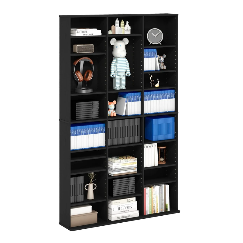Furinno JAYA DVD Storage Unit, 24-Shelf Wide Media Storage Shelf with Adjustable Shelves, 8 x 3 Tall Bookcase for CD Blueray Game Disc, Easy Assembly, for Living Room, Home Office, Americano