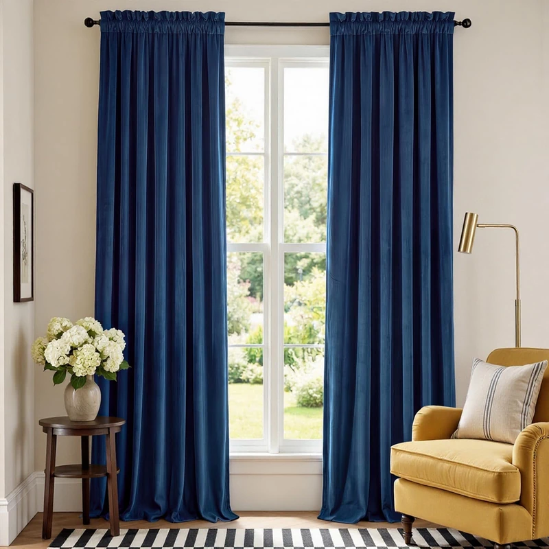 Lazzzy Dark Blue Velvet Curtains Blackout Thermal Insulated Curtains 120 Inch Long Window Drapes for Bedroom Living Room Super Soft Luxury Rod Pocket Window Treatment, 2 Panels