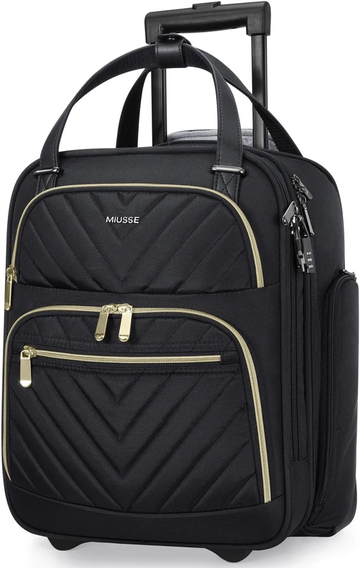 Winilla Carry-on Underseat 15.6-inch Luggage with Wheels, Softside Rolling Carry-on, Lightweight Travel Suitcase for Men Women, Personal Item Rolling Travel Bag, Black, 15.5 x 8 x 13 inches, Travel