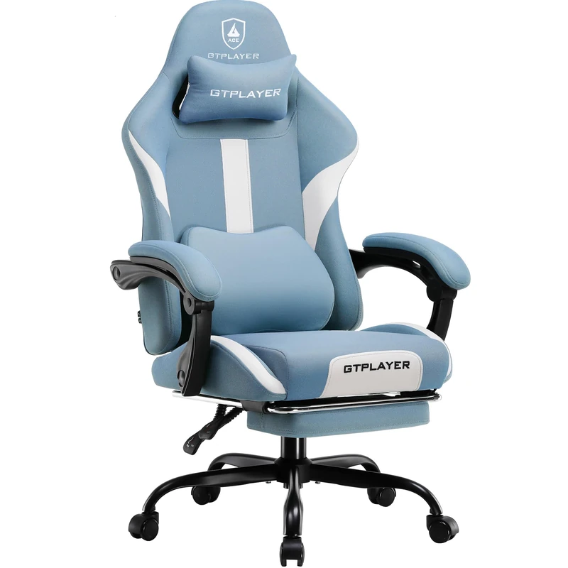 GTPLAYER Gaming Chair, Gamer Chair, Breathable Office Chair Made Fabric, Ergonomic PC Chair, Adjustable and Rotating Desk Chair with Footrest, Blue