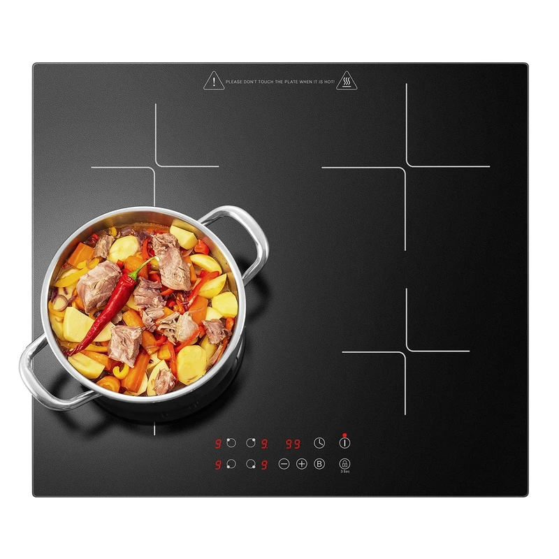 KICHPOWER Induction Hob 4 Zones, Built-in Induction Hob 60 cm with Booster, 4 Burner Cooker, Touch Control, 9 Power Levels, 1-99 Min Timer, Child Lock, Heat Indicator, No Plug