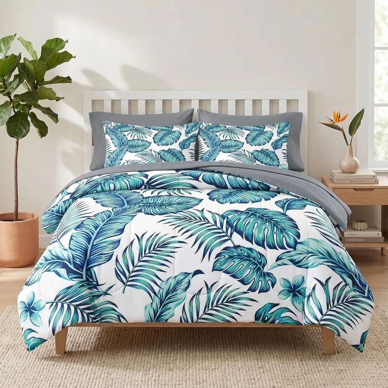 Pamnest Full Comforter Set with Sheets, 7 Pieces Blue Green Bedding