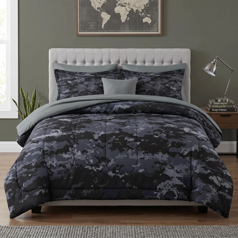 Pamnest Comforter Set King Size, Camouflage Camo Military 7 Pcs Bedding Set for Kids and Adults, Navy Army Desert Bed Sheet Sets with Fitted Sheet 2 Pillowcases & 2 Shams for Bedroom Bed Decor