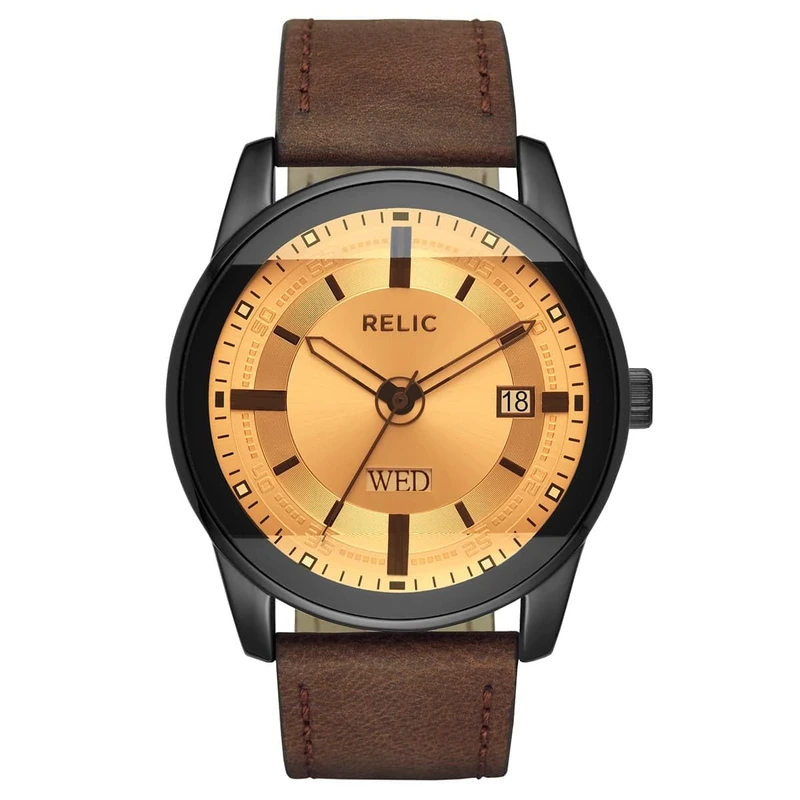 RELIC Men's Everet Three-Hand Day-Date, Brown Alloy Watch, ZR12229