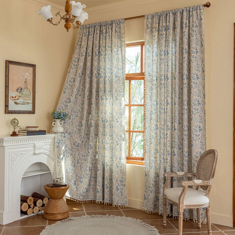 OYX Floral Curtains 84 Inch Farmhouse Country Flower Drapes Rustic Window Curtains Light Filtering for Living Room Bedroom Laundry Rod Pocket 2 Panels