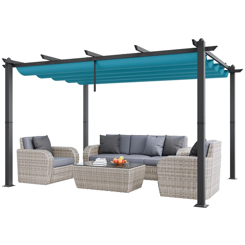 VEVOR 10'x13' Outdoor Retractable Pergola with Canopy, Aluminum Pergola with Retractable Canopy, Modern Pergola with Sun Shade Canopy for Patios, Gardens, Decks, Backyards (Bule)