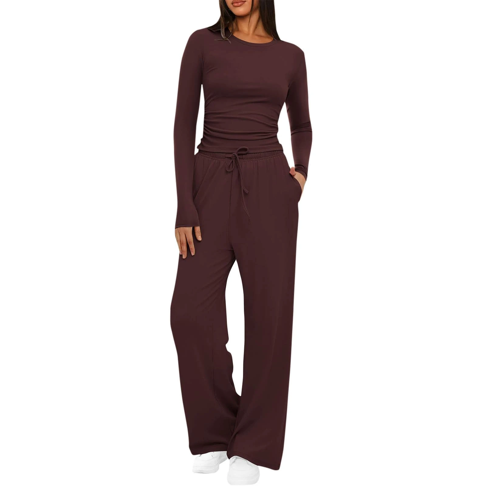 Skims Womens Lounge Wear 2 Piece Outfits Women Ladies Tracksuit Long Sleve Top Wide Leg Pant Set Travel Outfit Women Ladies Leisure Suits Women's 2 Piece Tracksuit