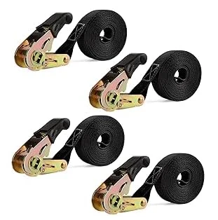 IAZZCO 6M x 25MM Ratchet Straps Heavy Duty: Tie Downs Straps with Cam Buckle for Motorcycles, Car, Trailer, Household (4PCS/Black)