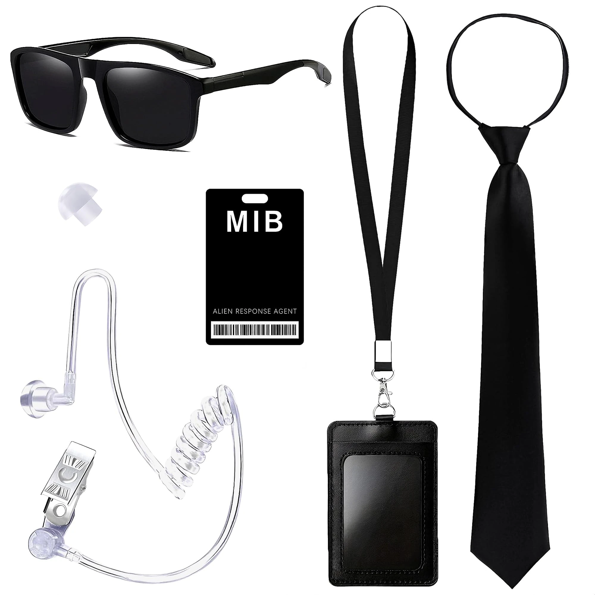 Horolam 6PCS Agent Costume Accessories, Secret Service Costume Set Spy Costume Accessories with Black Sunglasses Zip Tie Earpiece ID Card and Card Holder for Men Women Kids for Cosplay Party (Black)