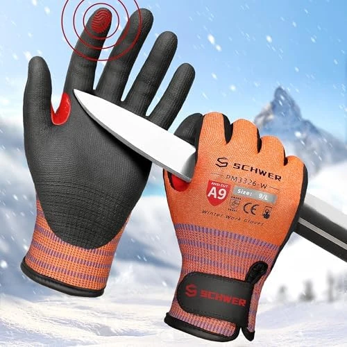 Schwer FreezeGuard-X Winter Work Gloves for Men and Women, ANSI A9 Cut Resistant Gloves for Extreme Protection, Freezer Gloves With Super Grip, Thermal Insulated, PFAS Free, PM3326-W (XL,1 Pair)