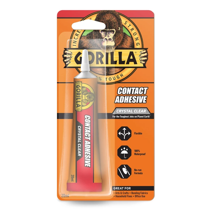 Gorilla Contact Adhesive Clear, 20ml - Crystal Clear All-Purpose Glue | 100% Waterproof & Paintable | No-Run Formula, Repositionable & Permanent Bond