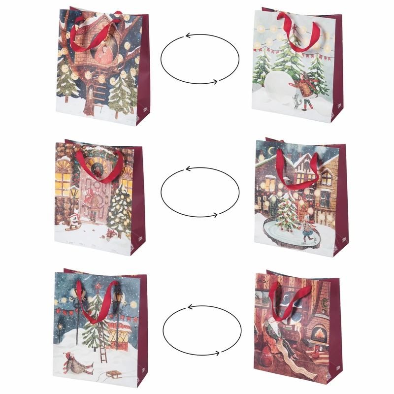 Set of 24 Christmas Gift Bags in Paper, 22 x 10 x 26 cm, XMas Vintage