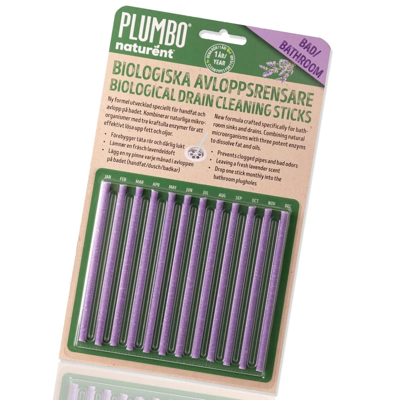 Bathroom Biological Drain Cleaning Lavender scent Sticks Pack of 12 – 1-Year Supply of Enzyme-Activated Drain Cleaner Sink Sticks & Odour Remover – Natural Sustainable Enzyme Cleaner from Plumbo