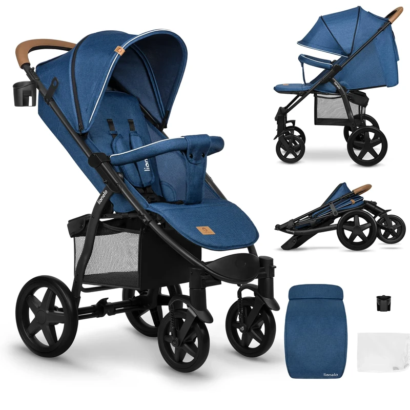LIONELO Pushchair from Birth up to 22 kg Annet Plus Light & Foldable Stroller with Reclining backrest to a Lying Position, EVA Foam Wheels, Mosquito Net, Footblanket, Drink Holder, Basket, XXL Hood