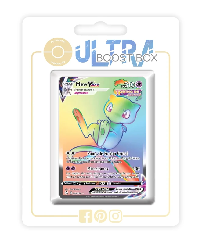 Mew VMAX 268/264 Shiny Rainbow Fusion Strike - my-booster X Écarlate et Violet 8 - Poing de Fusion Box of 10 Pokemon French Cards - Image 1