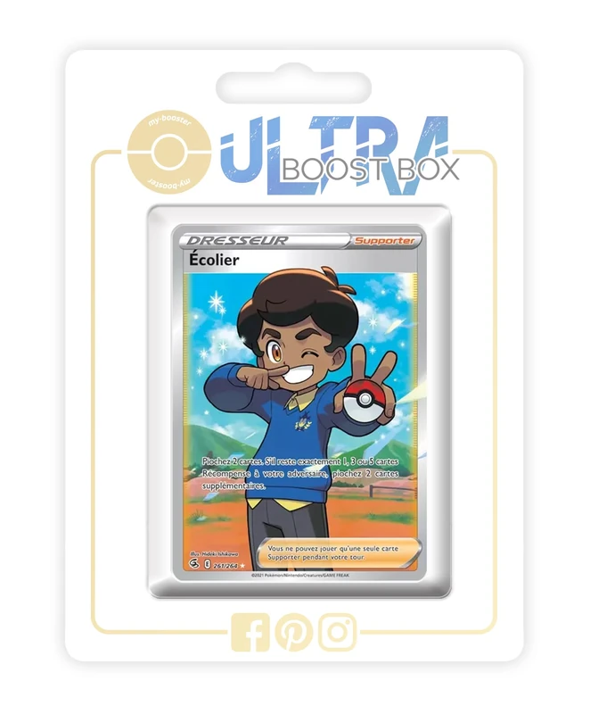 Écolier (Schoolboy) 261/264 Full Art Trainer - my-booster X Écarlate et Violet 8 - Poing de Fusion Box of 10 Pokemon French Cards
