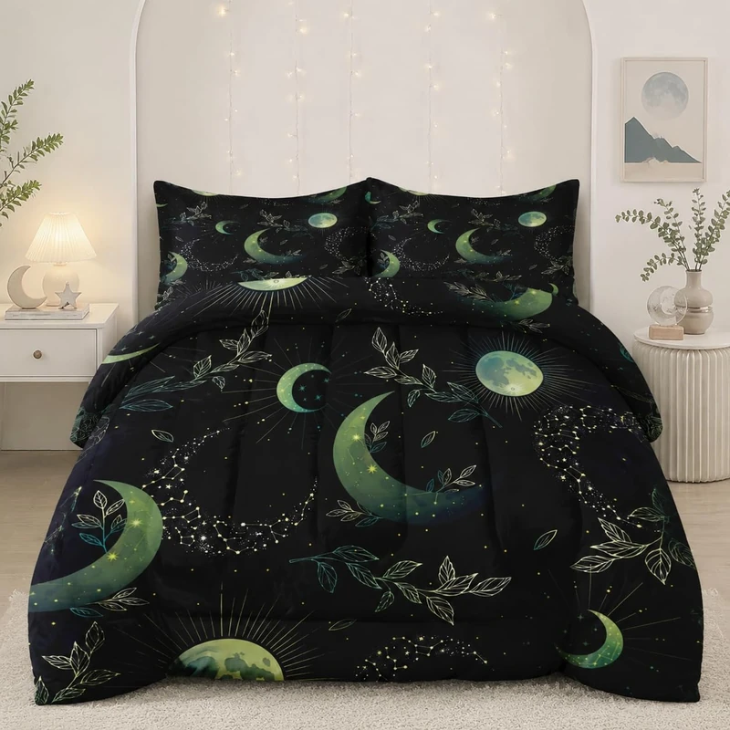 Pamnest Comforter Set King Size, Boho Herbs Space Soft 3 Pcs Bedding for Kids and Adults, Witch Floral Comforter Set with Pillowcase, for Bedroom Bed Decor