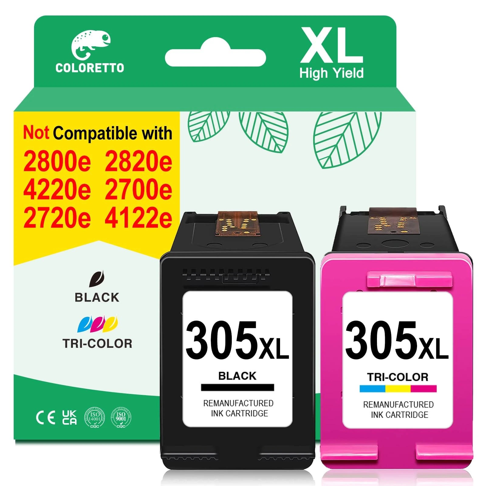 COLORETTO 305 Ink Cartridges Black and Colour for Envy 6020e 6032e 6022e 6000e for HP 305 XL Printer Ink Replacement for Envy Pro 6420e 6430e 6432e 6452 (2 pack)