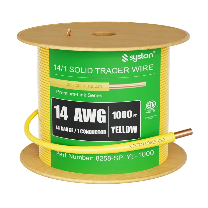 14 AWG Tracer Wire 600V 100% Solid Copper Conductor Direct Burial Underground, Yellow Tracer Wire for Locating Underground Pipes and Lines Gas Electrical Wire Water Sewer Pipe and Fiber Optic, 1000 FT