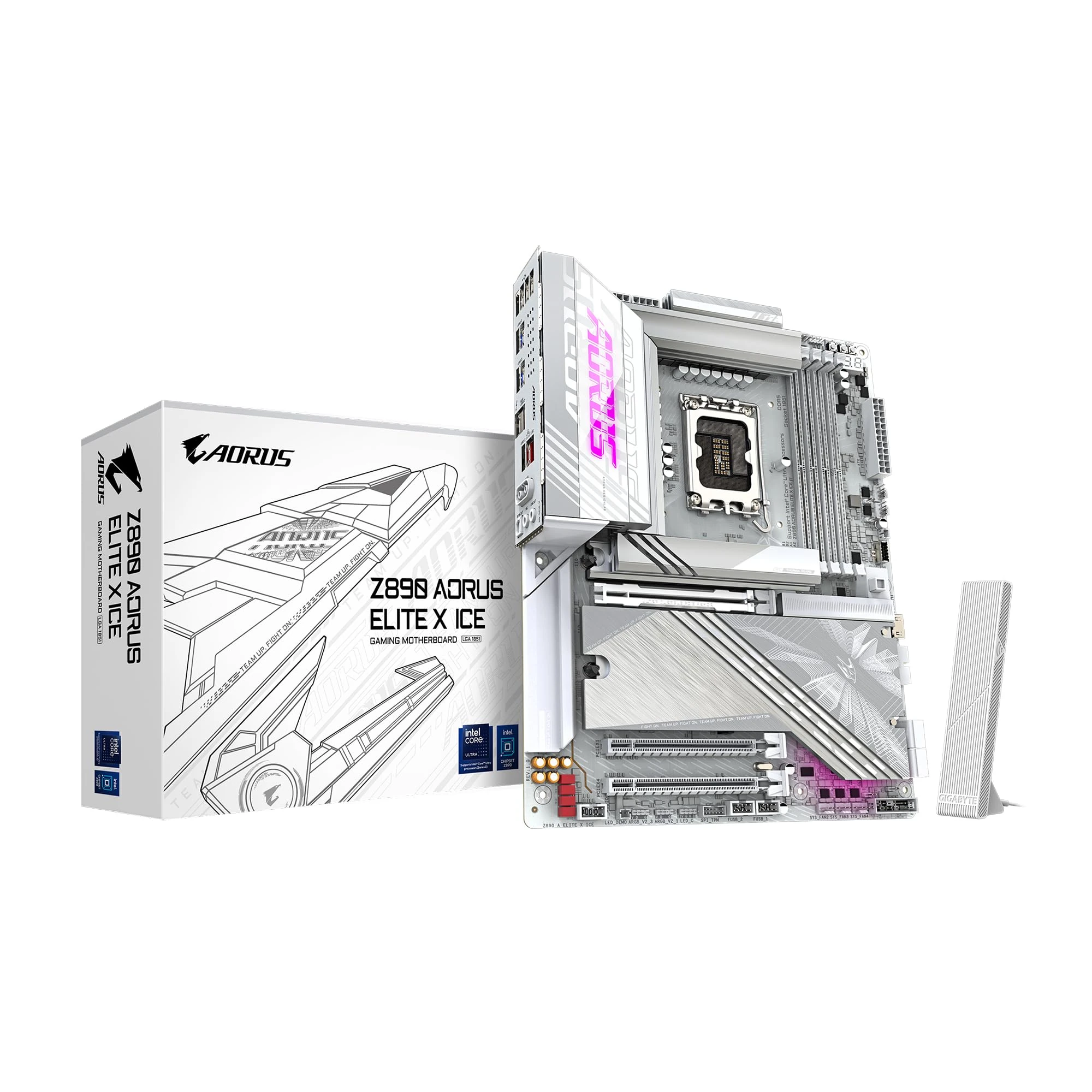 GIGABYTE Z890 AORUS Elite X ICE Intel Core Ultra (Series 2) LGA 1851 Motherboard, ATX, DDR5, 5X M.2, PCIe 5.0, Thunderbolt 4, WIFI7, 2.5GbE LAN, EZ-Latch