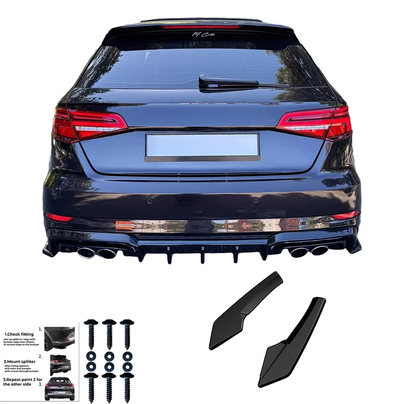 Oneway Rear Side Diffusors compatible with Audi S3 Sportback 8V Facelift 2016-2020 - Gloss black (only in combination with OW RV21033)