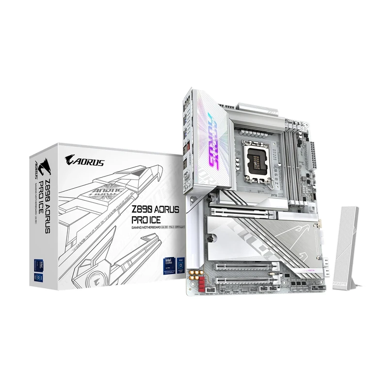 GIGABYTE Z890 AORUS PRO ICE Intel Core Ultra (Series 2) LGA 1851 Motherboard, ATX, DDR5, 5X M.2, PCIe 5.0, Thunderbolt 4, WIFI7, 5GbE LAN, EZ-Latch
