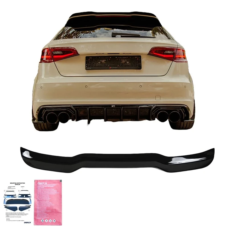 Oneway Roof Spoiler (Cap) compatible with Audi S3 Sportback 8V/8V Facelift 2013-2020 - Gloss black