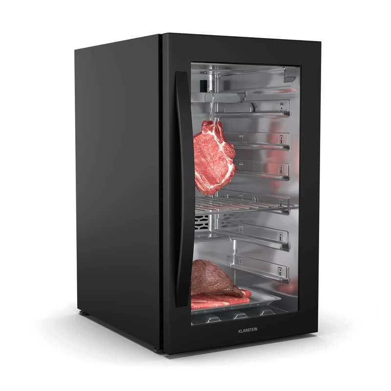 Klarstein Meat Aging Fridge, 88L Dry Aging Cabinet, Temp & Humidity Control, UVC Lighting, Touch Control, Double-Glazed Door, LED Display, Stainless Steel, Ideal for Home & Restaurant