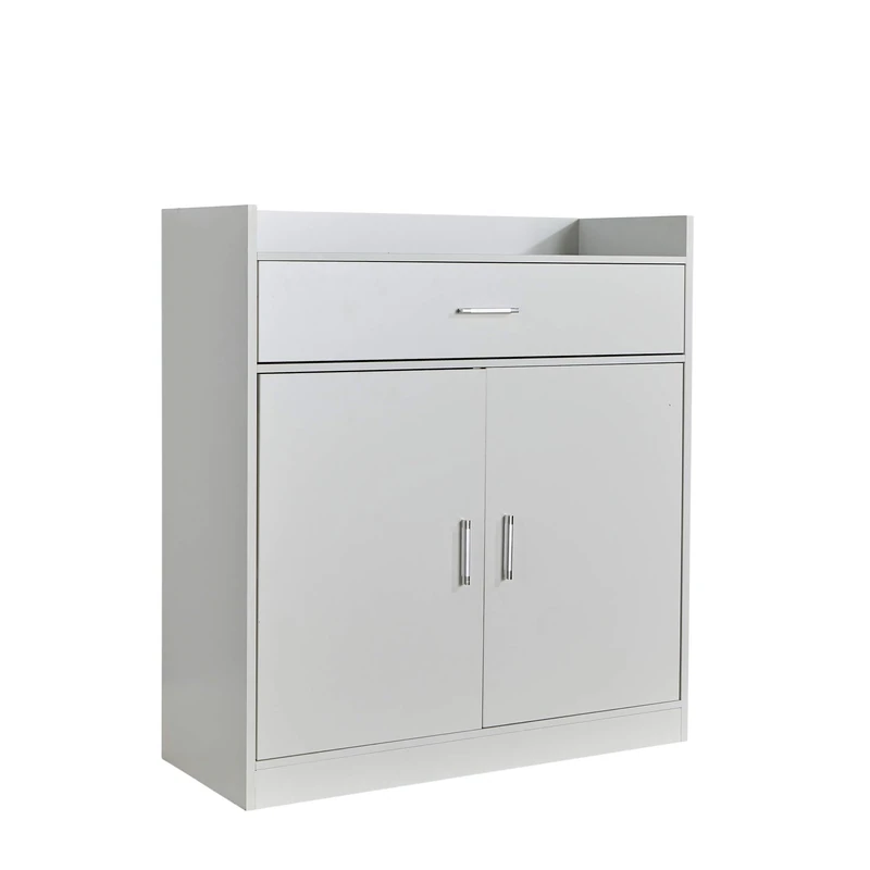 Home Source Shoe Cabinet, 2 Door 1 Drawer Storage, Compact Hallway Cupboard Organiser, Footwear Rack Stand, Wooden Sideboard, White