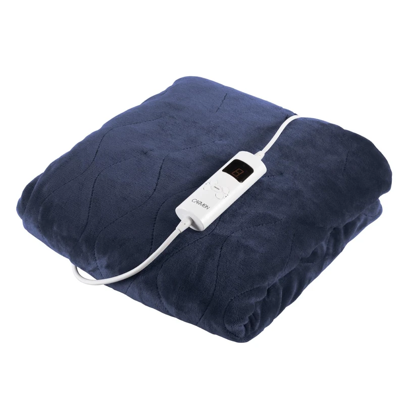 Carmen Comfort Fleece Luxury Electric Heated Throw and Over Blanket with 9 Heat Settings, Adjustable Timer and 230gsm Flannel Fleece Material,160 x 130cm, Navy Blue, C81148BLU