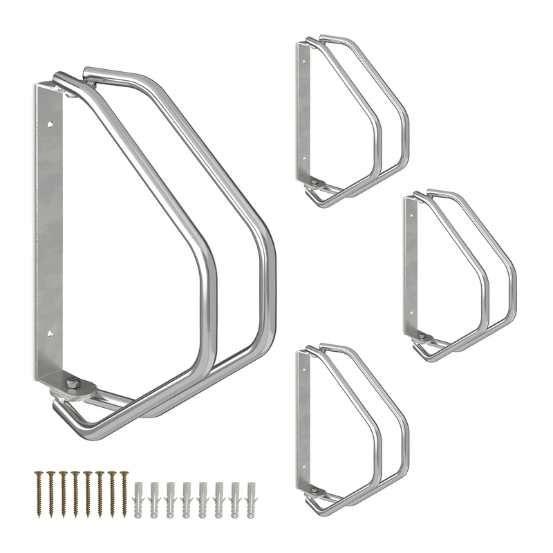 Relaxdays 4x Wall-Mounted Bicycle Stand, Sturdy Steel, 180° Swivelling Bike Holder, Space-Saving Single Parker, Silver