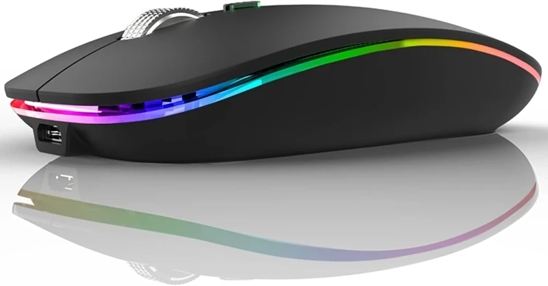 Wireless Mouse Dual 2.4GHZ & Bluetooth Mouse,Slim & Silent Rechargeable RGB LED Wirelless Muse for Laptop Computer,USB Mouse With 3 Buttons-Computer Ergonomic Wireless PC Moouse 800 to 1600 Dpi