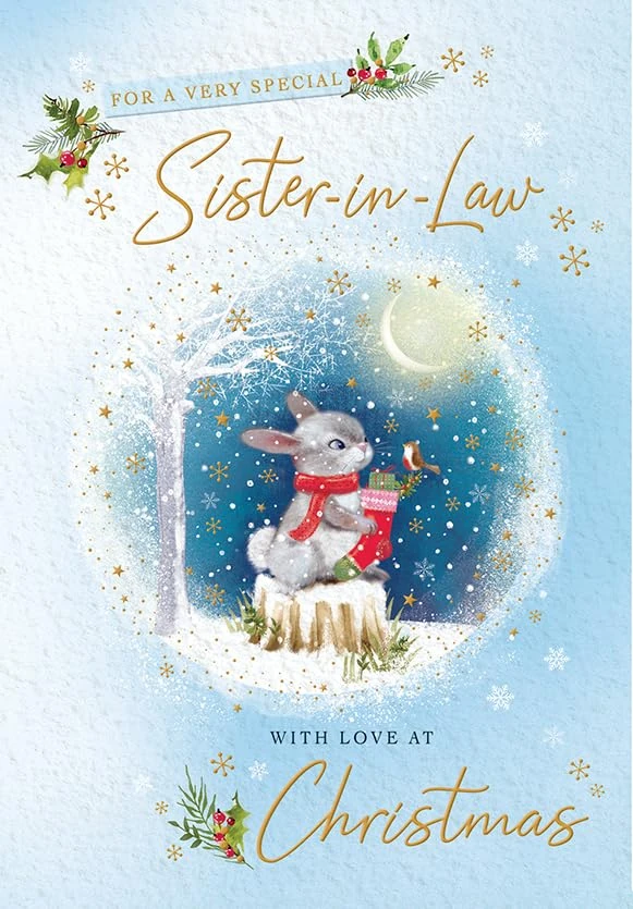 Piccadilly Greetings Christmas Card To a Very Special Sister In Law Bunny - 9 x 6 inches