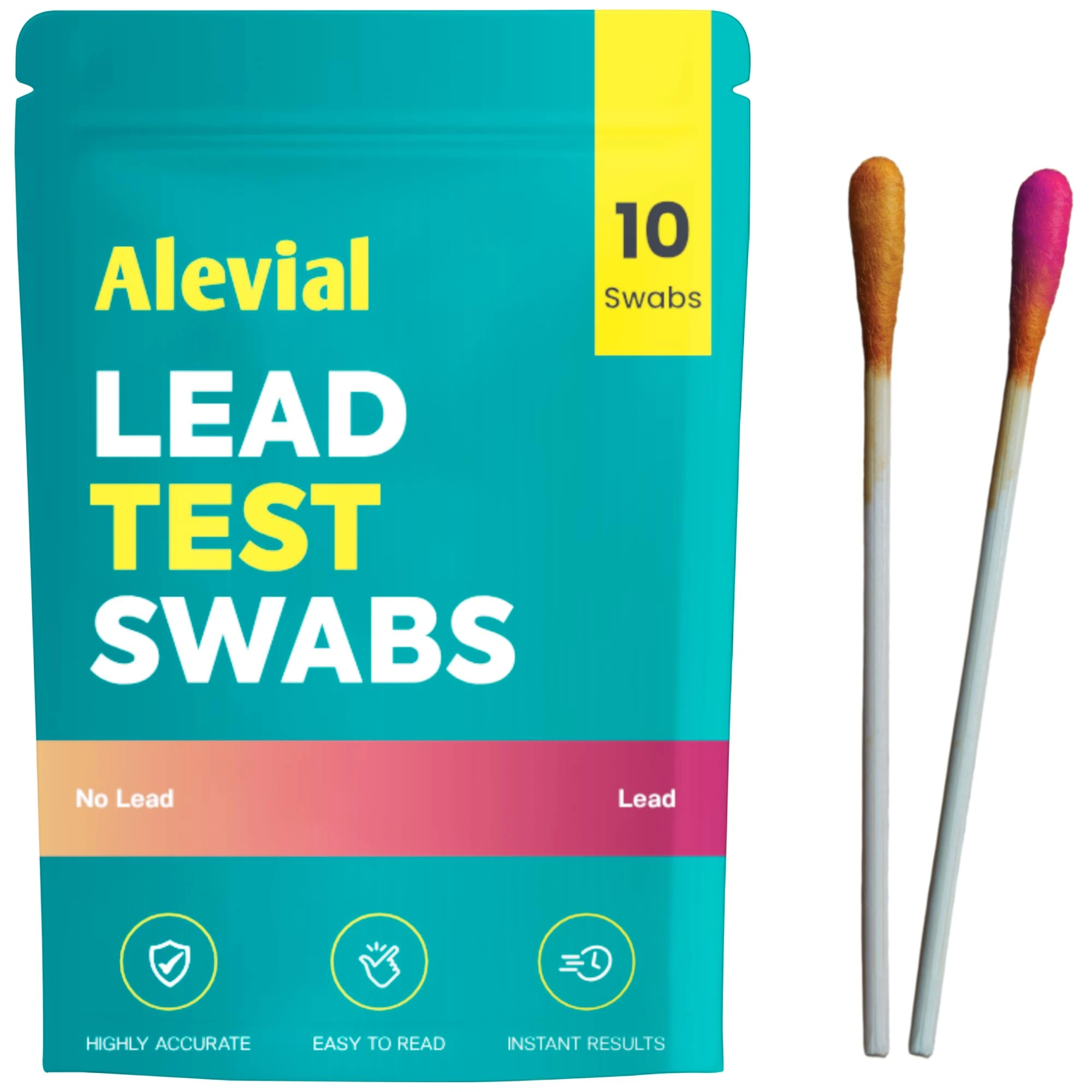 Alevial Lead Test Kit 10 Instant Testing Swabs for Home Dip Swab in Water (No Vinegar Required) Lead Detector Dishes Paint Metal Surface Detection