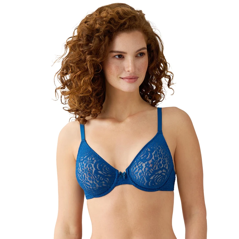 Wacoal Women's Halo Lace Unlined Mid Coverage Underwire Bra, 851205, Poseidon, 28B - Image 1