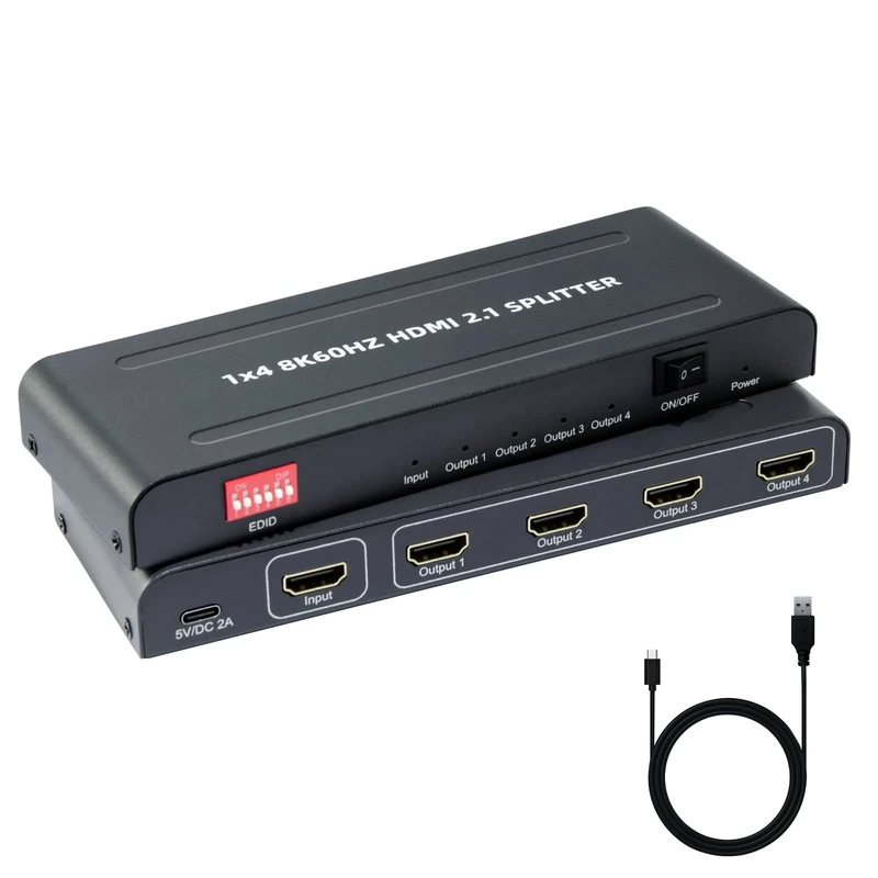 8K HDMI Splitter 1 in 4 Out with EDID, 48Gbps, 3D Stereo, 12-bit Deep Color, Plug & Play, for Windows, Mac, Linux, Projectors, Laptops, Desktops (SP104SKE)