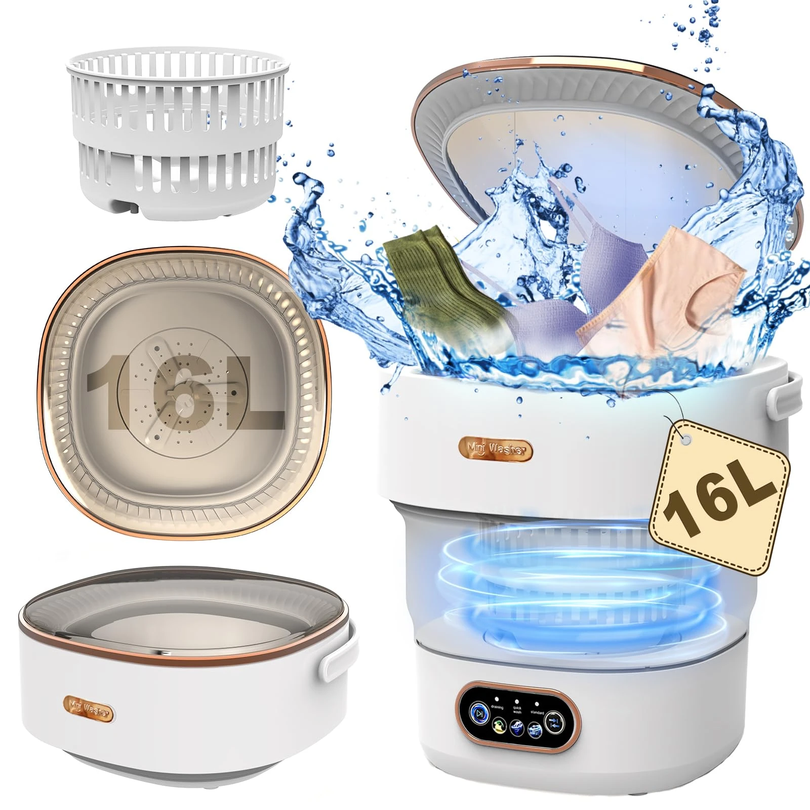 Portable Washing Machine, 13L New Model & Large Capacity, Mini Foldable Washer with Dryer, Small Collapsible Washer for Baby Clothes, Underwear, Apartment, Camping, RV, Gifts, Grey