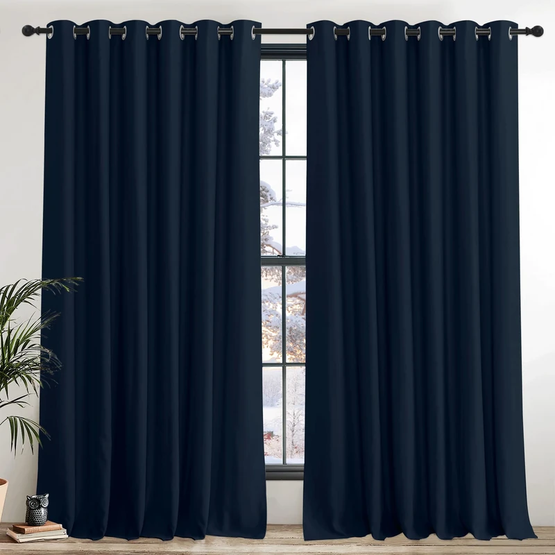 PONY DANCE Blackout Curtain 2 Panels - 90 x 84 Inch Extra Wide Door Curtain Thermal Insulated Eyelet Drapes for Bedroom，Hotel, Living Room Large Panels, Navy Blue