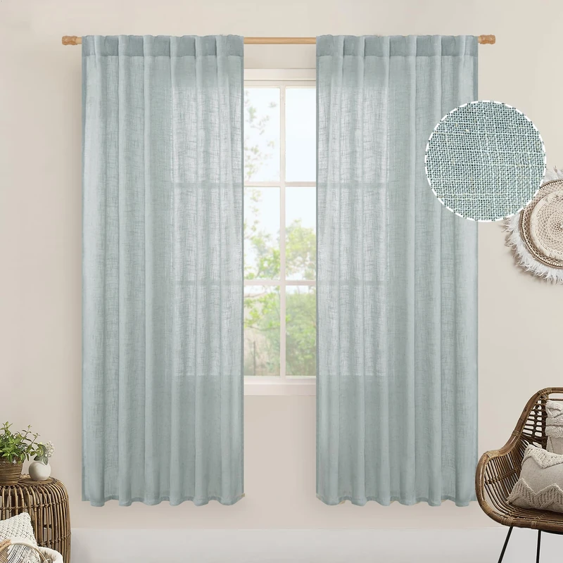 LAMIT Greyish Blue Linen Curtains for Living Room, 78 Inch Faux Linen Textured Light Filtering Drapes Back Tab and Rod Pocket Boho Panels for Farmhouse/Bedroom/Porch, 52 x 78 Inch, 2 Panels Set
