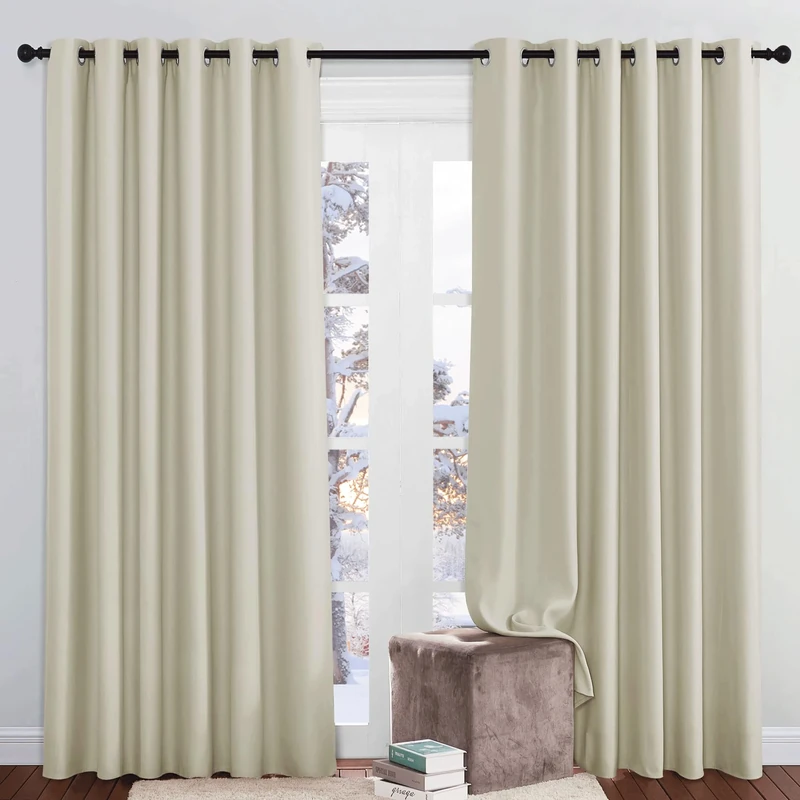 PONY DANCE Thermal Insulated Curtains for Living Room - Eyelet Balance Temperature Curtains Super Soft Bedroom Drapes for Nursery/Children/Kids, 90 x 84 Inches, Beige, 2 Panels