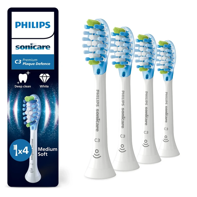 Philips Sonicare C3 Premium Plaque Defence, Genuine Replacement Toothbrush Heads, White, 4 Pack, HX9044/87