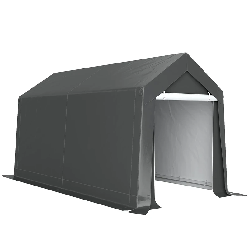 Outsunny 2.1 x 3.6 (m) Garden Storage Tent, Portable Shed with Heavy Duty Galvanised Steel Frame, Ventilation Window, Roll-up Zipper Door, for Bike, Motorbike, Garden Tools, Dark Grey