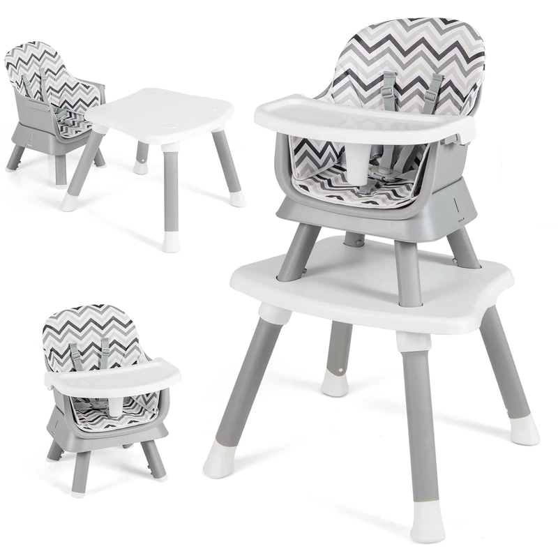 GYMAX 6 in 1 High Chairs (White+Gray, 58 x 58 x 98 cm)